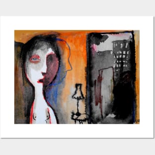 Woman in a room with lamp and doorway Posters and Art